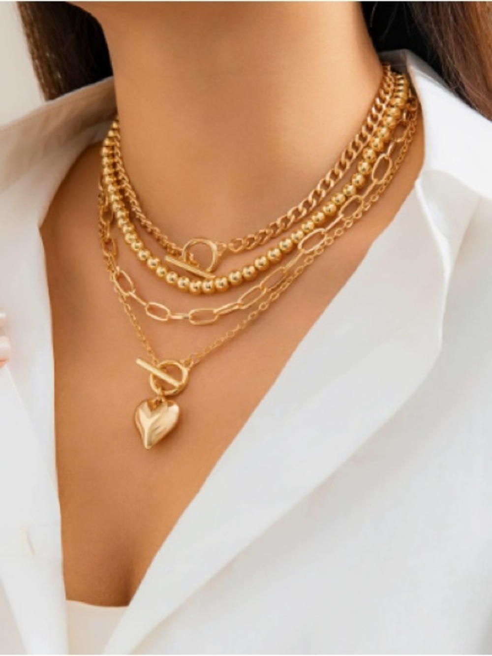 Gold Layered Heart Toggle Necklace - Women Jewelry